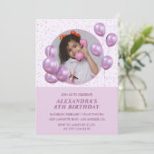 Invitations de 8e anniversaire Ballons Photo Purpl (Debout devant)