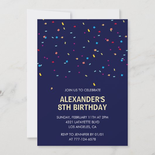Invitations de 8e anniversaire Boy Confetti Modern (Devant)
