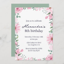 Invitations de 8e anniversaire Floral Frame Pink G