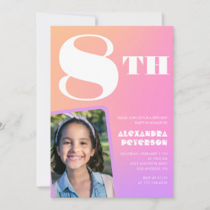Invitations de 8e anniversaire Pink Orange Girl Ph