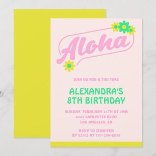 Invitations de 8e anniversaire Tropical Aloha Pink