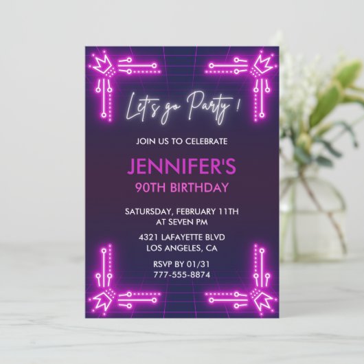 Invitations de 90e anniversaire simple Modern Pink (Debout devant)