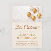 Invitations de 91e anniversaire Balloons Gold Mode (Devant / Derrière)