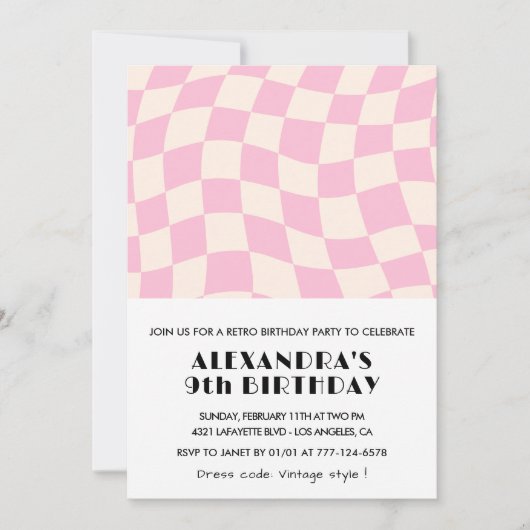 Invitations de 9e anniversaire À damiers Retro Pin (Devant)