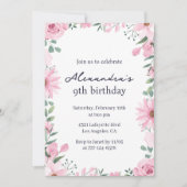 Invitations de 9e anniversaire Floral Frame Pink G (Devant)