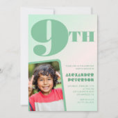 Invitations de 9e anniversaire vert Photo colorée (Devant)