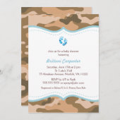 Invitations de Baby shower Camo bleu et Brown pied (Devant / Derrière)