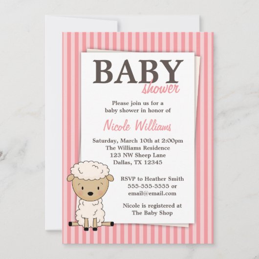 Invitations de Baby shower d'agneau rose (Devant)