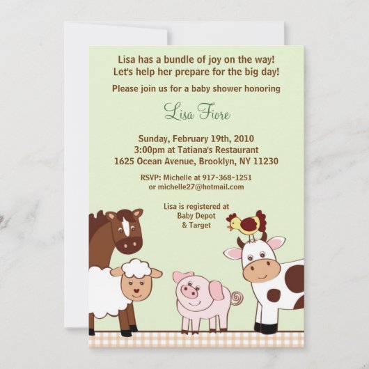 Invitations de baby shower d'animaux de garderie (Devant)