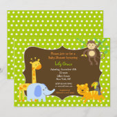 Invitations de baby shower d'animaux de safari de (Devant / Derrière)