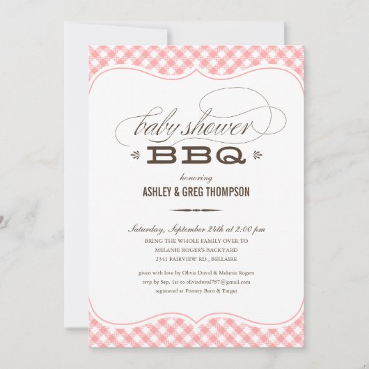 Invitations de baby shower de BBQ - nappe rose (Devant)