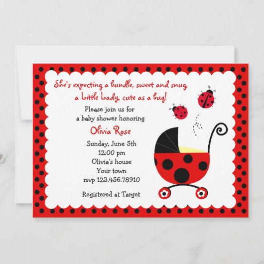 Invitations de baby shower de coccinelle (Devant)