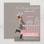 Invitations de baby shower de cow-girl - brune (Devant / Derrière)