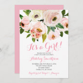 Invitations de baby shower de fille, fleurs roses (Devant / Derrière)