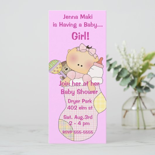 Invitations de Baby shower de fille rose (Debout devant)