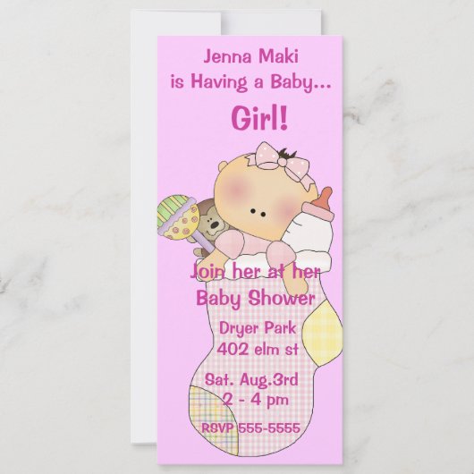 Invitations de Baby shower de fille rose (Devant)