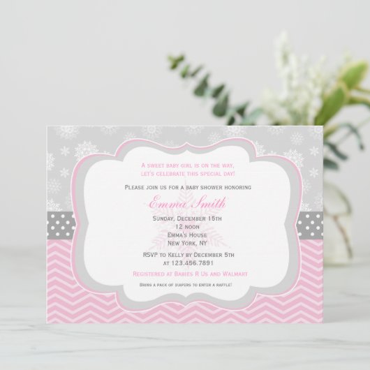 Invitations de baby shower de flocon de neige (Debout devant)