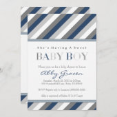 Invitations de baby shower de garçon, marine, gris (Devant / Derrière)