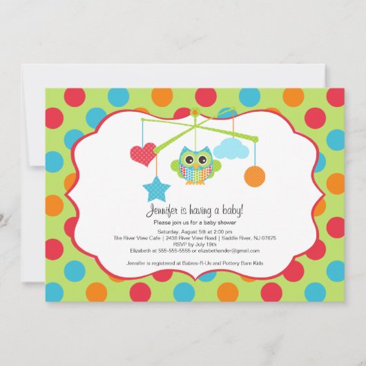Invitations de baby shower de hibou (Devant)
