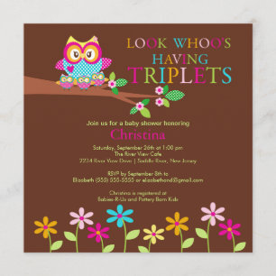 Invitations de baby shower de hibou de triplets