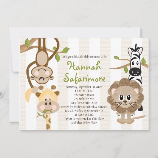 Invitations de baby shower de jungle de safari (Devant)