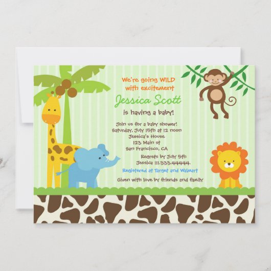 Invitations de baby shower de jungle de safari (Devant)