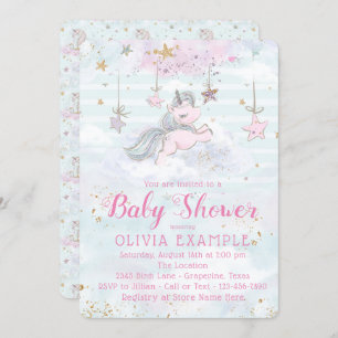 Invitations de baby shower de licorne de fille