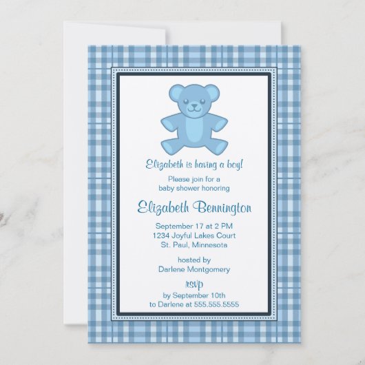 Invitations de Baby shower de l'ours prélevé perso (Devant)