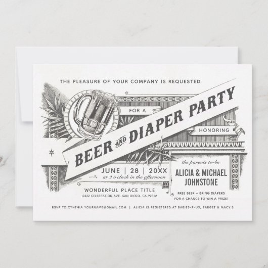 Invitations de baby shower de partie de bière et (Devant)