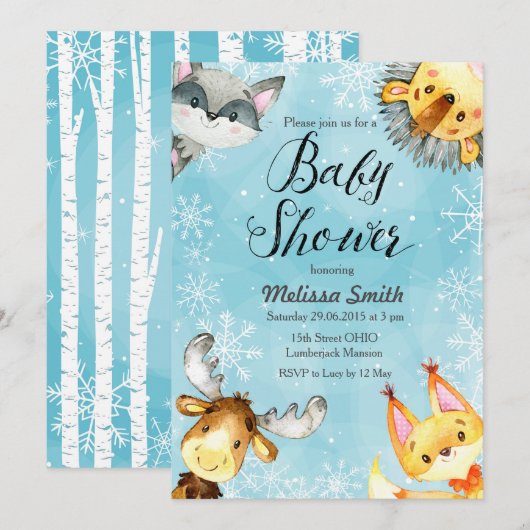 Invitations de baby shower de région boisée (Devant / Derrière)