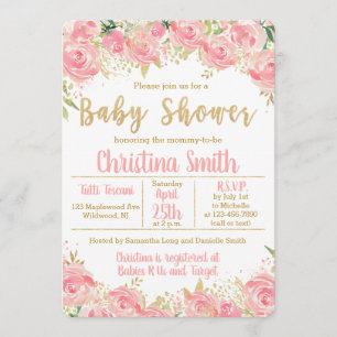 Invitations de baby shower de rose et d'or pour
