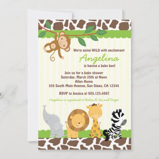 Invitations de baby shower de singe de jungle de (Devant)