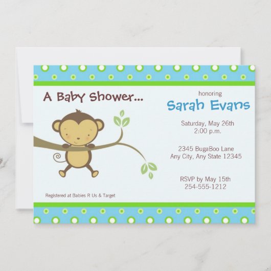 Invitations de baby shower de singe de mod - bleu (Devant)