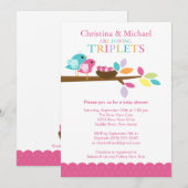 Invitations de baby shower de triplets de nid (Devant / Derrière)