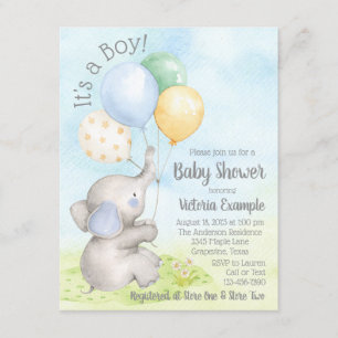 Invitations de baby shower d'éléphant d'aquarelle