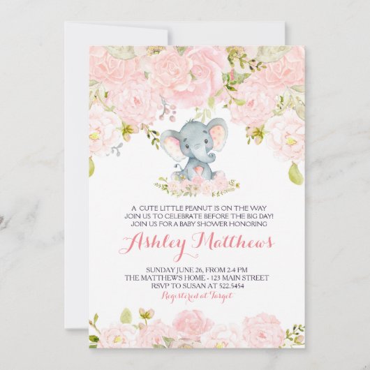 Invitations de baby shower d'éléphant de bébé de (Devant)