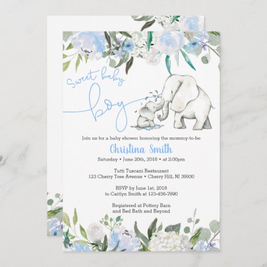 Invitations de baby shower d'éléphant pour un (Devant / Derrière)