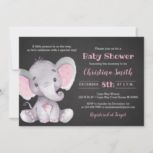 Invitations de baby shower d'éléphant pour une (Devant)