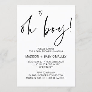 Invitations de Baby shower des Oh Boy en noir et b