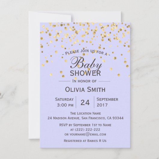 Invitations de Baby shower d'or Lavender personnal (Devant)