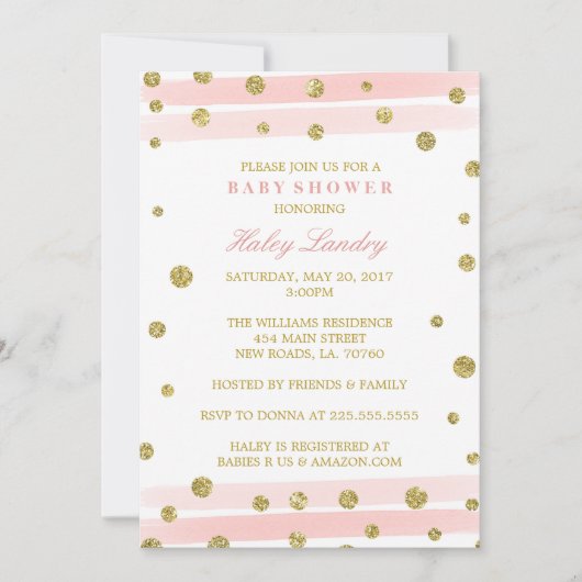 Invitations de Baby shower Gold + Blush Pink (Devant)