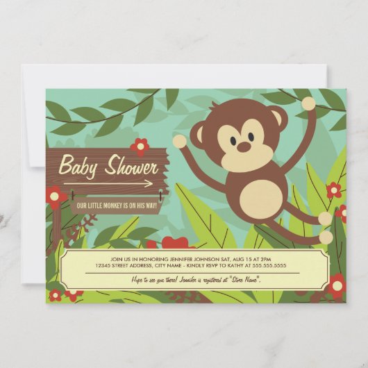 Invitations de Baby shower Monkey (Devant)