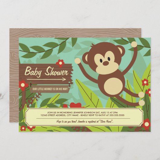 Invitations de Baby shower Monkey (Devant / Derrière)