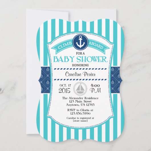 Invitations de Baby shower nautique bleu turquoise (Devant)