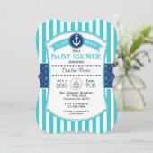Invitations de Baby shower nautique bleu turquoise (Debout devant)