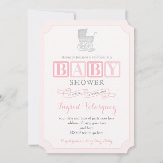 Invitations de Baby showers de Pram classique en e (Devant)