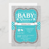 Invitations de Baby showers floraux gris turquoise (Devant / Derrière)