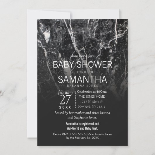 Invitations de Baby showers modernes en noir et Ma (Devant)