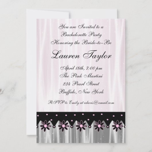 Invitations de Bachelorette à Martini Noir Rose (Dos)