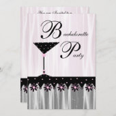 Invitations de Bachelorette à Martini Noir Rose (Devant / Derrière)